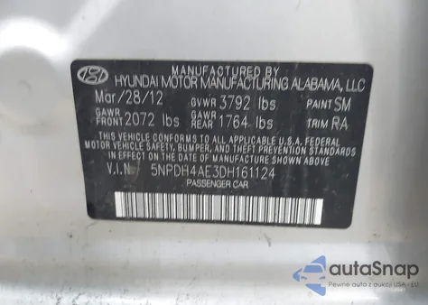 2013 Hyundai Elantra Gls from USA, damaged, VIN 5NPDH4AE3DH161124